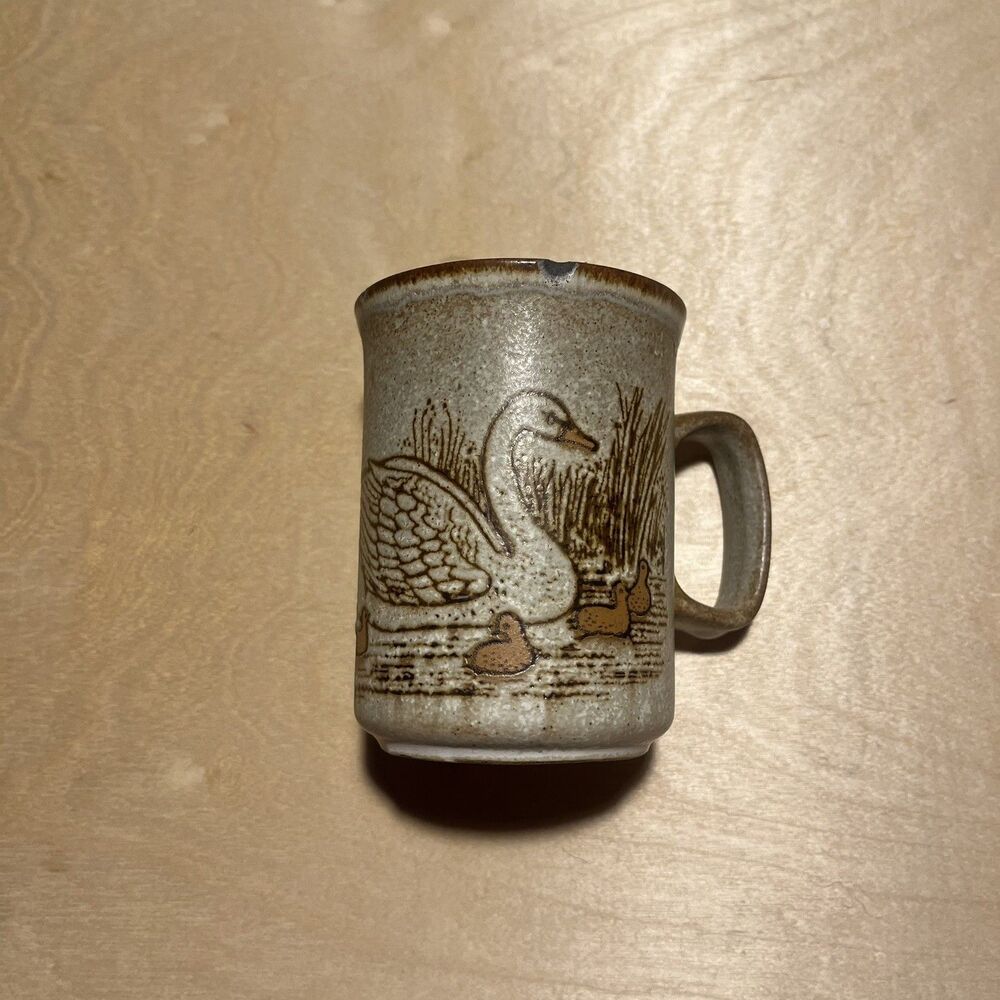 Swan in Marsh Coffee Cup Tea Mug Stonewear Vintage Rustic Cottage Core